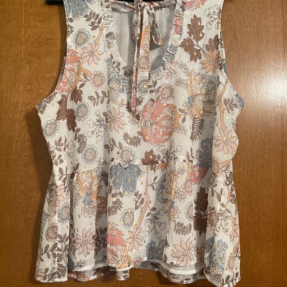 NWT LOFT Floral Shimmer Tie-back Peplum Blouse. - Picture 4 of 5